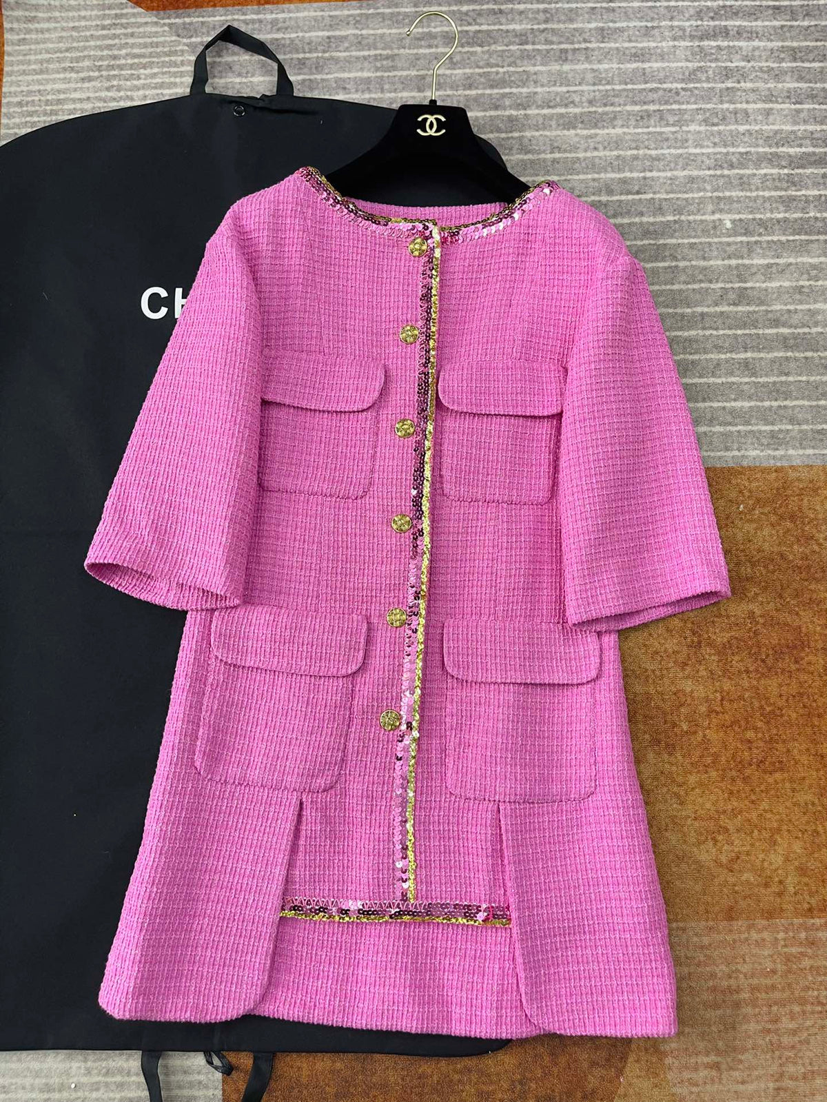 Chanel Tweed Pink Dress #335878