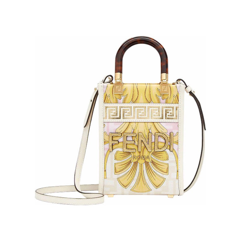 Fendi x Versace Fendace Women's Gold Baroque Print Cowhide Shoulder Crossbody Handbag Bag Bags #97819