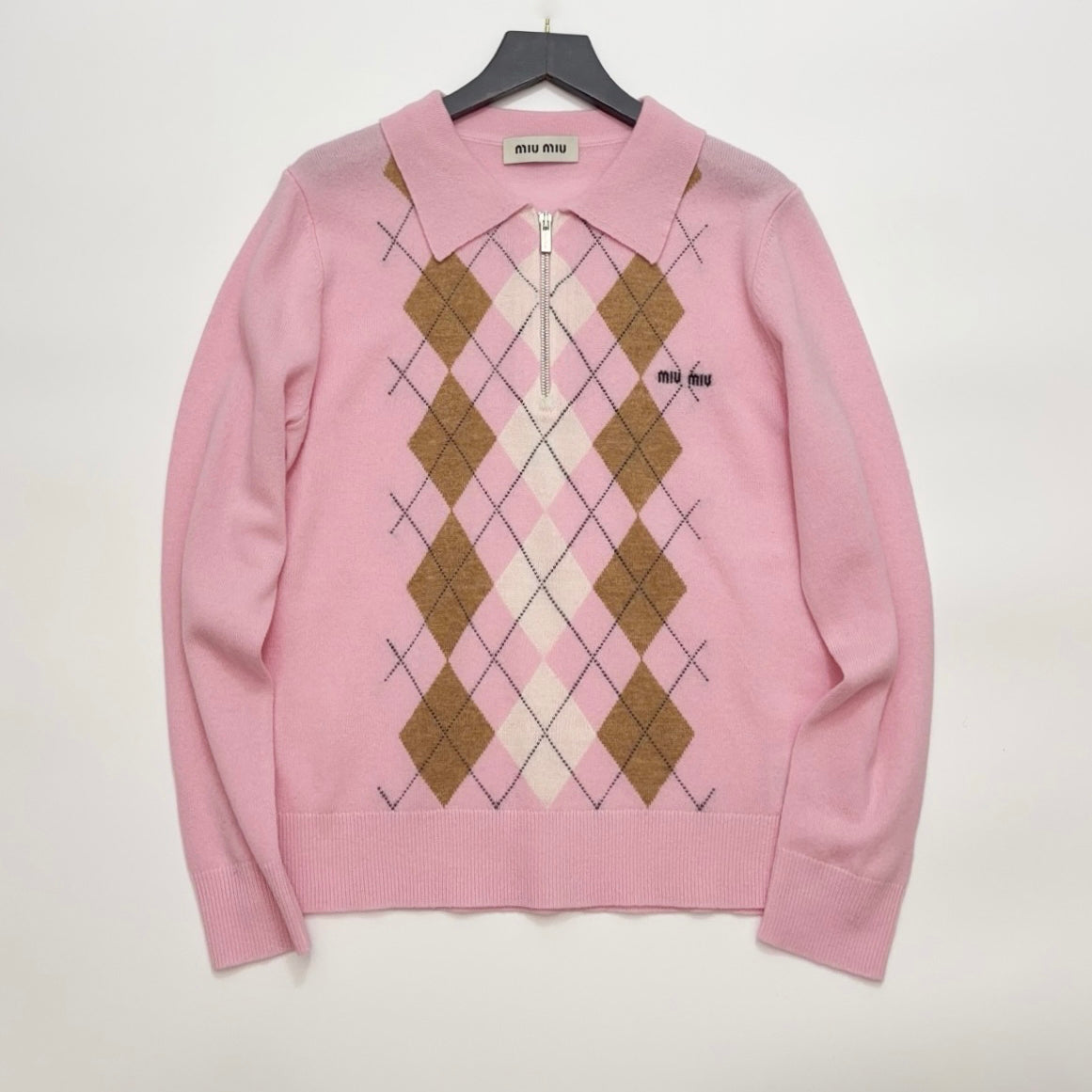 MiuMiu Women's Fashion Classic Half Zip Polo Shirt With V Neck Design And Pullover Sweater #79516