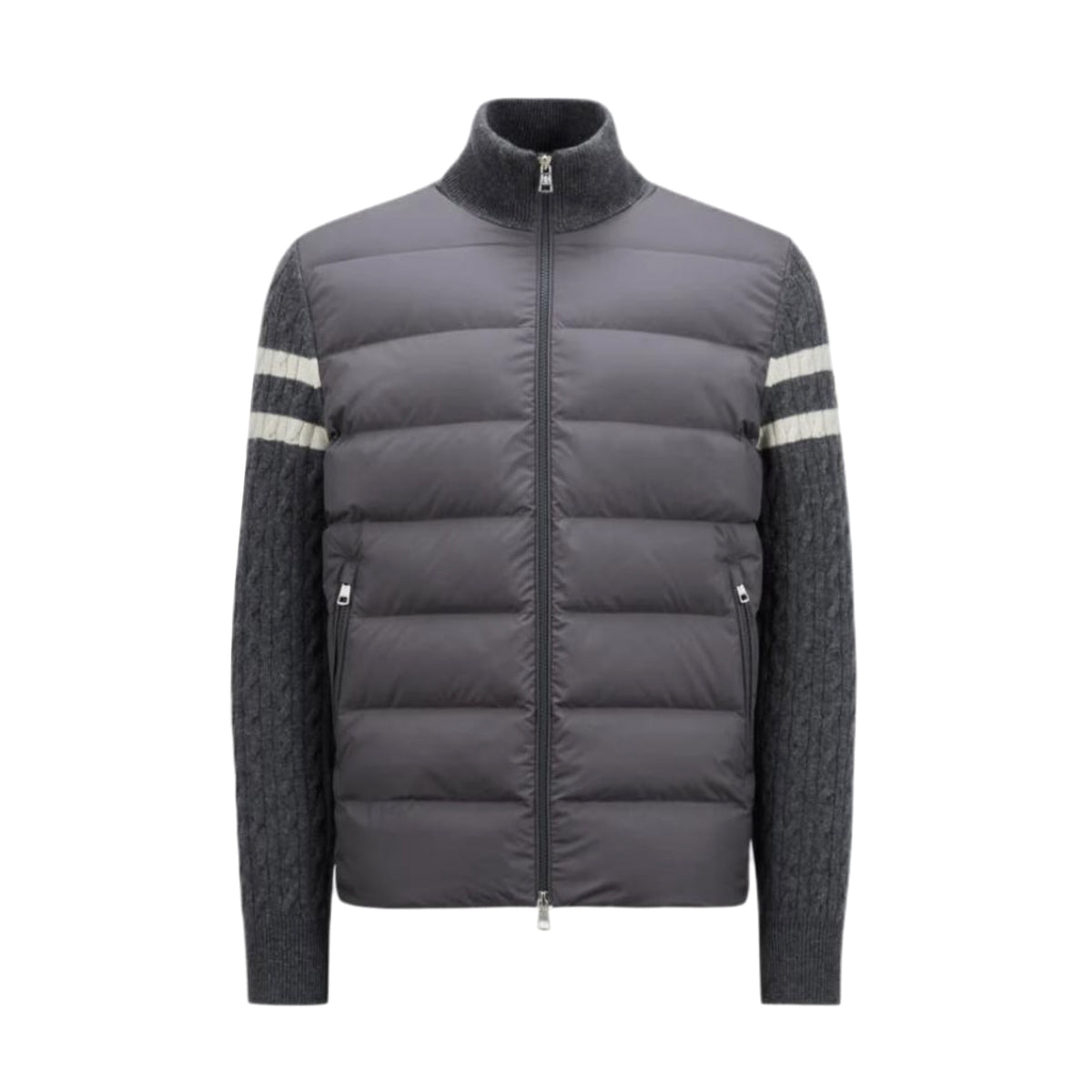 Moncler Men's Autumn And Winter Solid Colour Stand-up Collar Zip-up Striped Wool Patchwork Puffer Down Jacket #77833