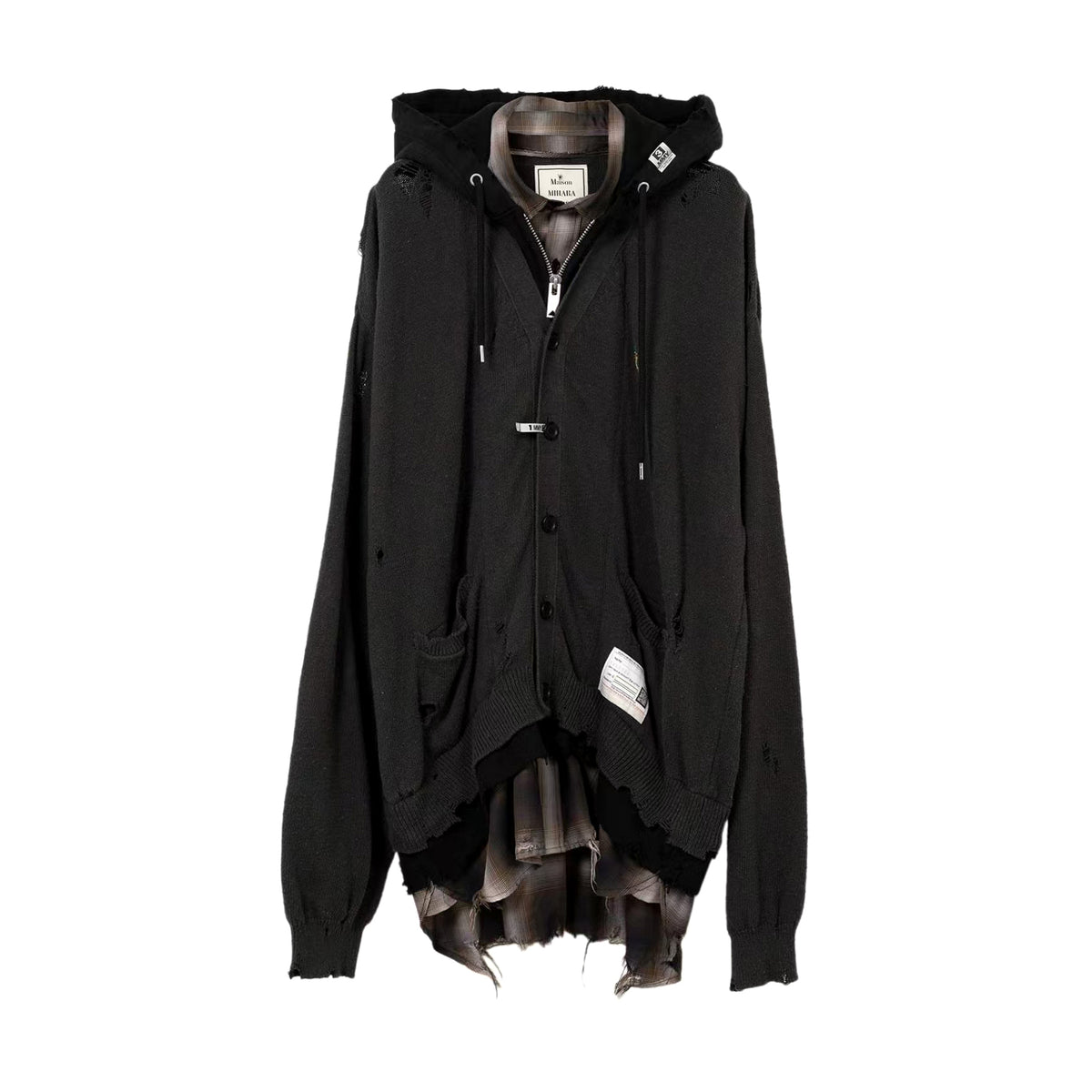 Maison Mihara Yasuhiro Spring/summer Fashion Casual Solid Color Hooded Zipper Embroidered Oversized Relaxed Patchwork Long Sleeve Knit Sweater Jacket #79498