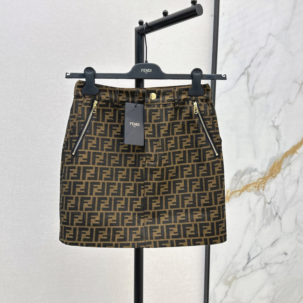 Fendi Women's Spring/summer Classic Fashion Ff Jacquard Pattern Pocket Zipper Casual Short Skirt #78394