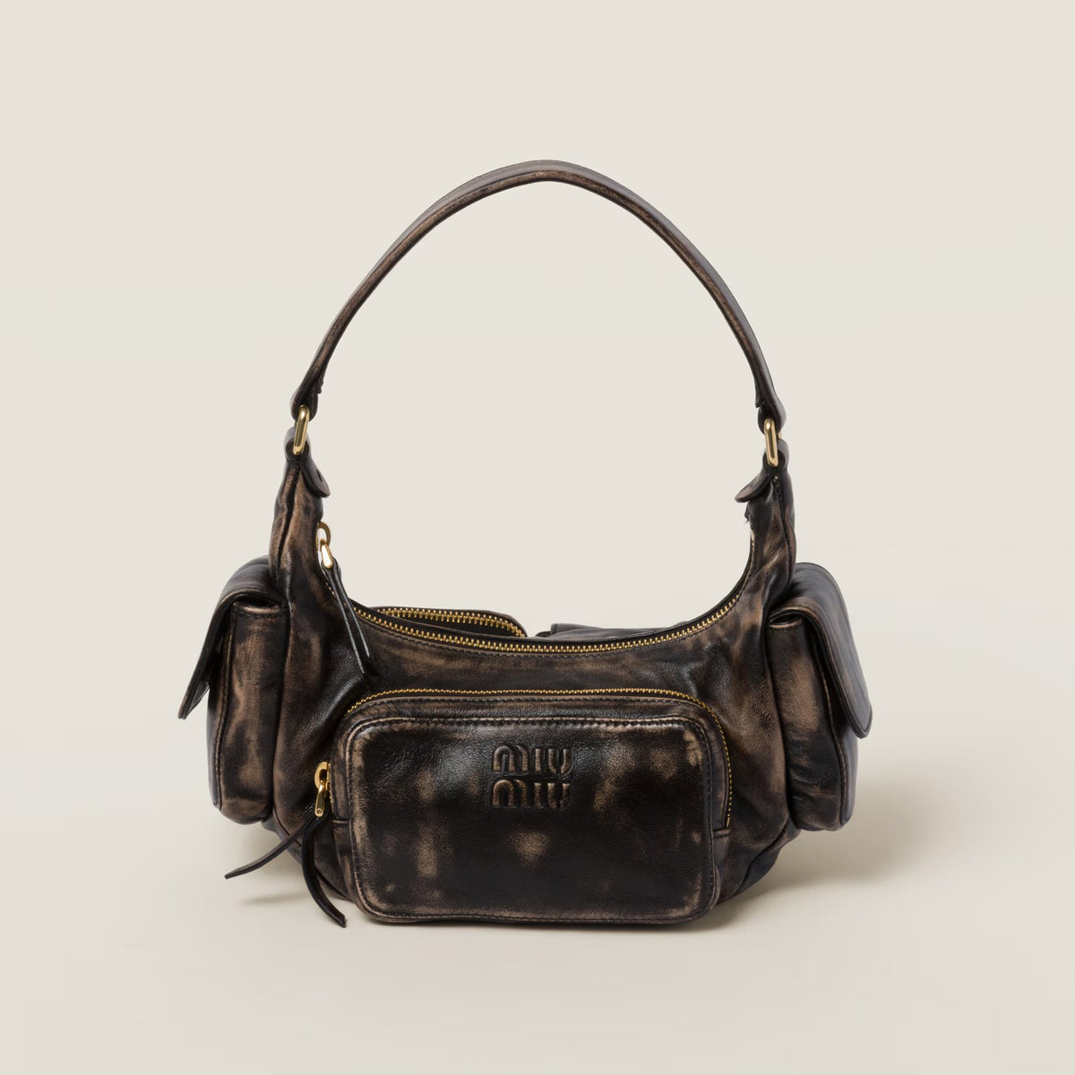 MiuMiu Women's Black Old Vintage Leather Hobo Bag Shoulder Handbag Bags #98994