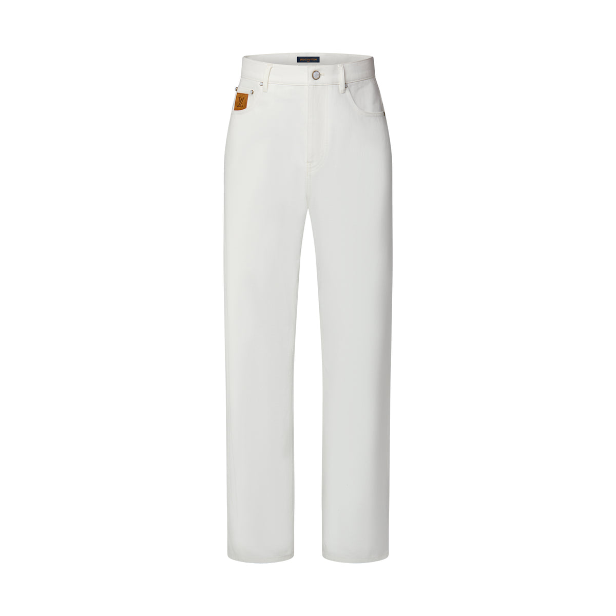 Louis Vuitton Men's Spring/Fall Fashion Classic Solid Color Back Pocket Embroidered White Denim Pants #79553