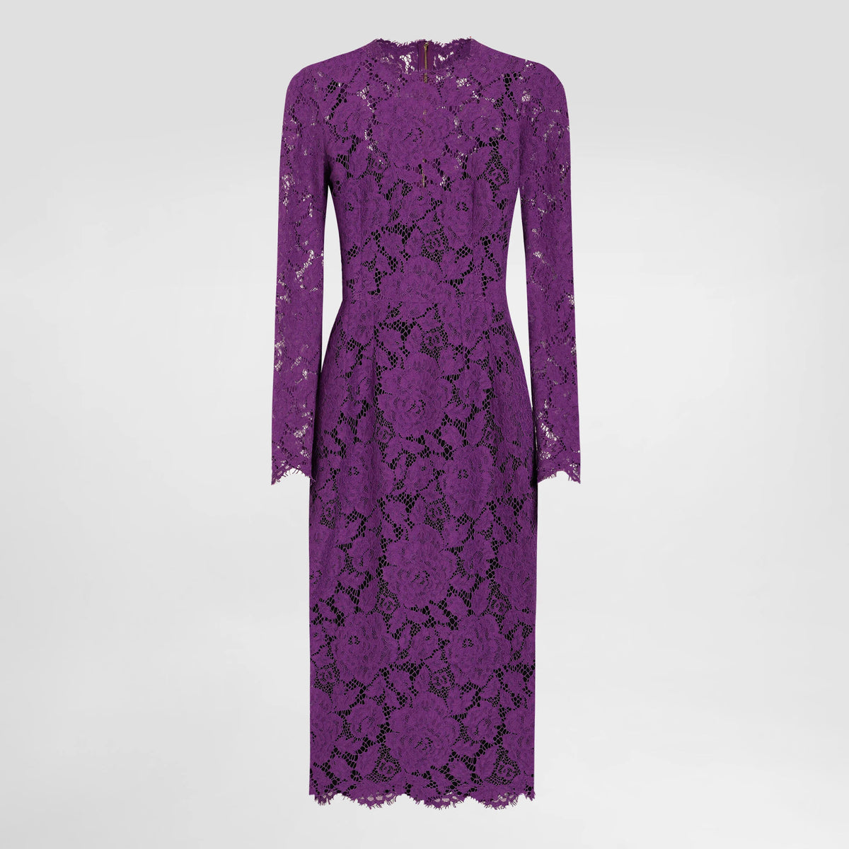 Dolce&Gabbana Women's Summer Cordonetto Lace Solid Color Round Neck Long Sleeve Slim Fit Dresses Ngvp #2152