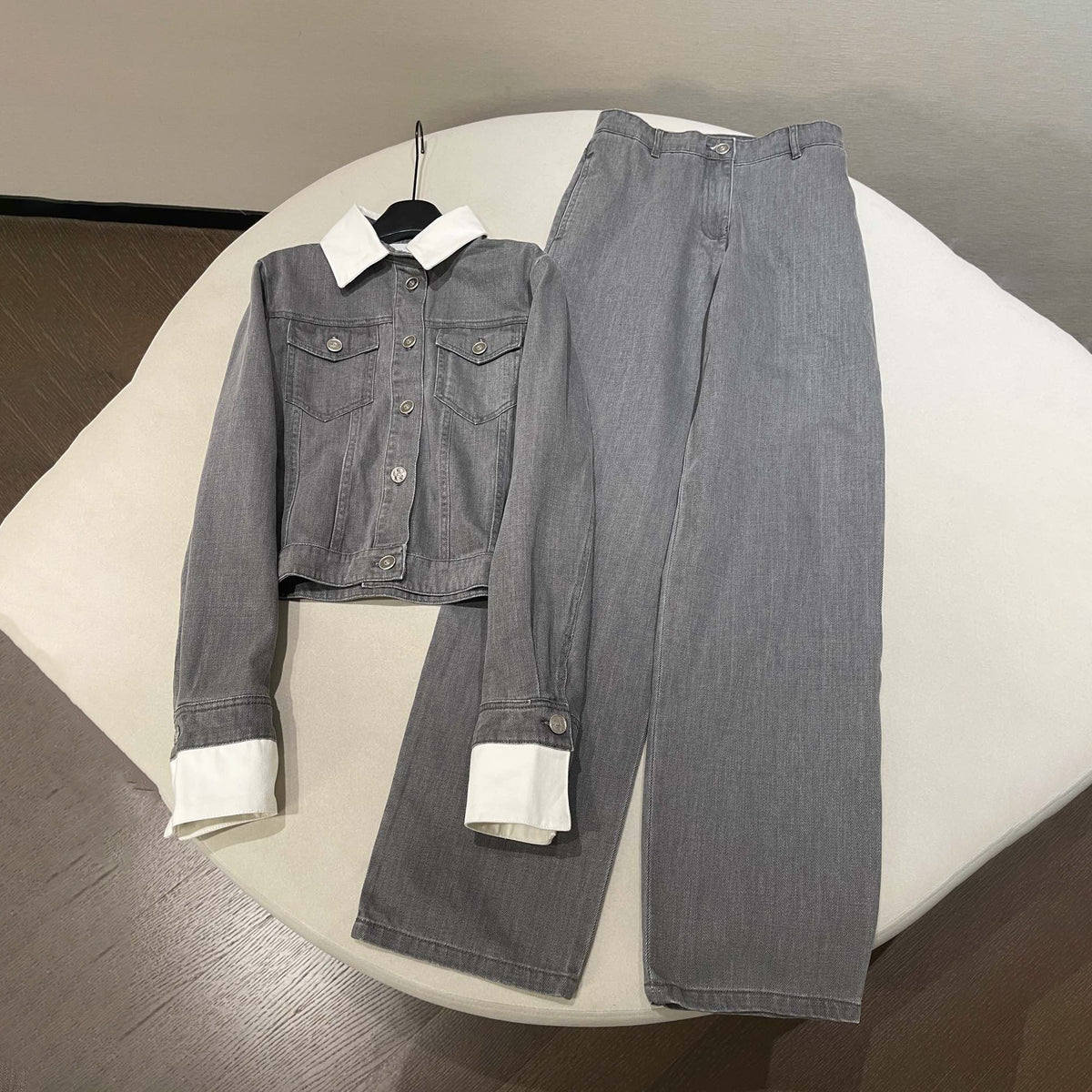 Chanel Women's Spring/Autumn Solid Color Denim Single-Breasted Long-Sleeved Denim Jacket and Mid-Length Casual Denim Pants Set Suit #77195