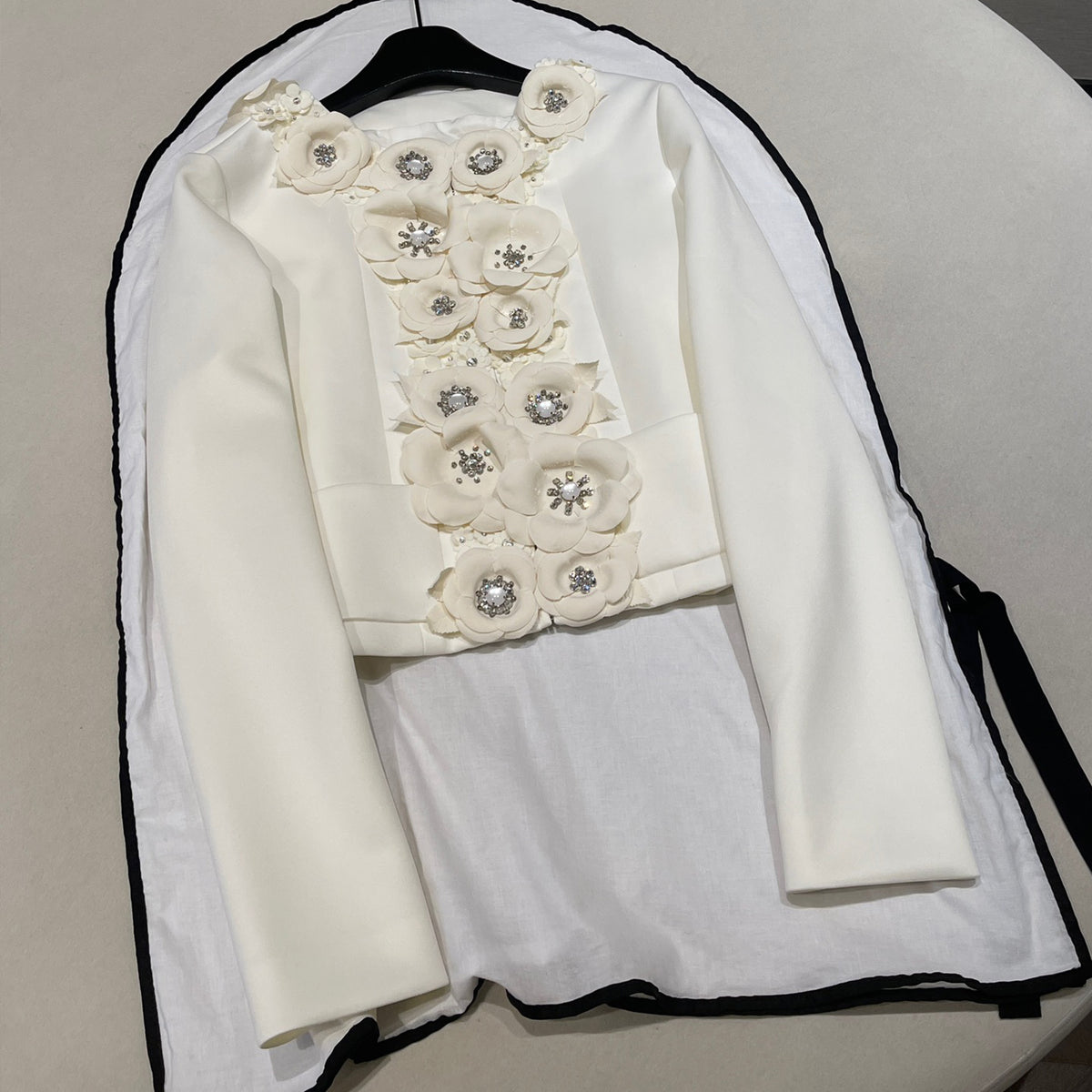 Chanel  Women's Beige Camellia Diamonds Cotton Jacket Spring Festival Holiday Collection Fashion Romantic Coat Ngvp #1726