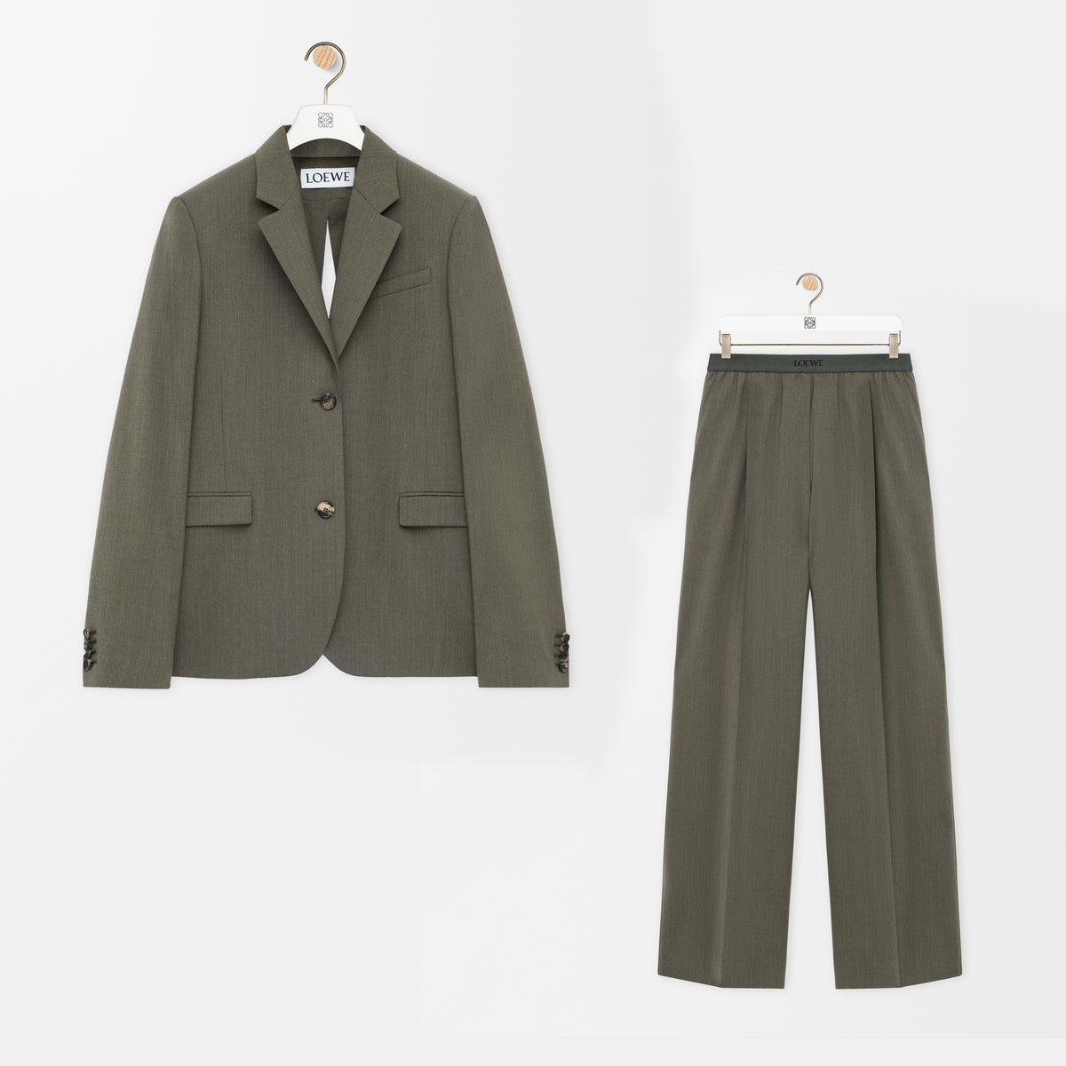 Loewe Women's Spring/Fall Fashion Classic Business Premium Solid Color V-Neck Single Button Long Sleeve Blazer Fashion Classic Solid Color Elastic Waistband Business Premium Suit Pants Pants Suit Set #78992