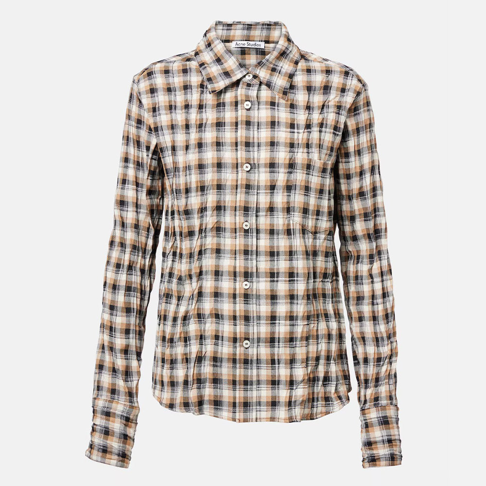 Acne Studios Women's Spring/Fall Checkered Single-Breasted Color-Blocked Casual Loose-Fit Long-Sleeve Shirt #81593