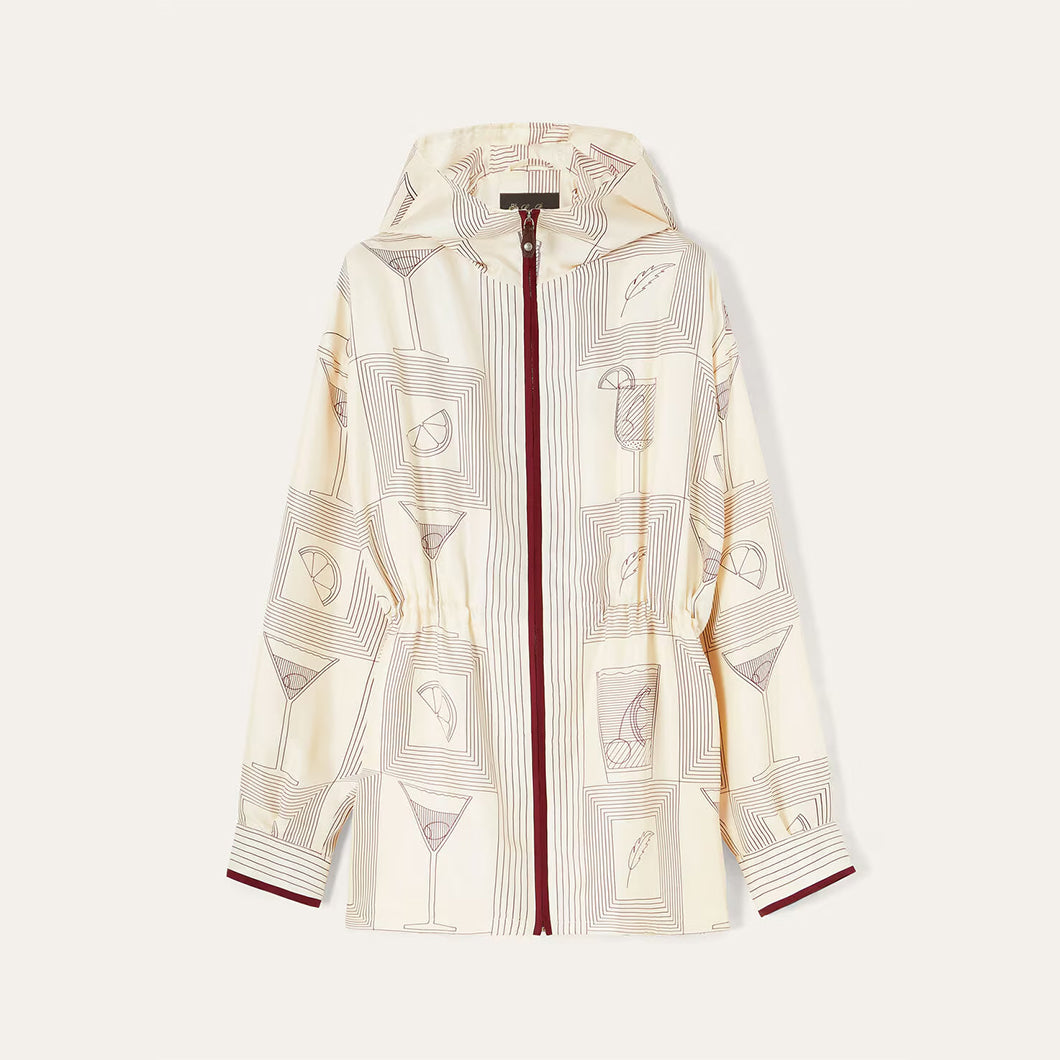 Loro Piana Women's Spring Summer Autumn Rafael Silk Printed Drawstring Parker Hooded Jacket Casual Dorin Striped Bermuda Shorts Ngvp #1839