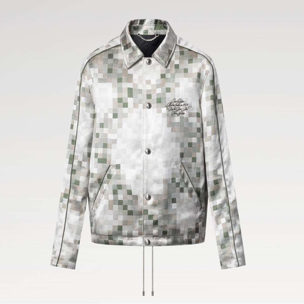 Louis Vuitton ? Men's Spring Graphic Coach Jacket Jacquard Drawstring Hem Long Sleeve Single Breasted Coat #71876