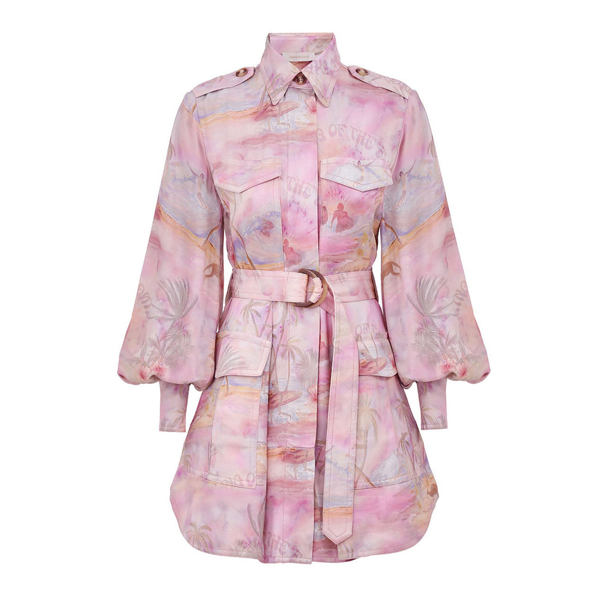 Zimmermann Dawning Cargo Mini Dress Women's Spring And Summer Temperament Elegant Button Belt Lapel Shirt Dress Fashion Modern Trend Long Sleeve Dresses Ngvp #1883