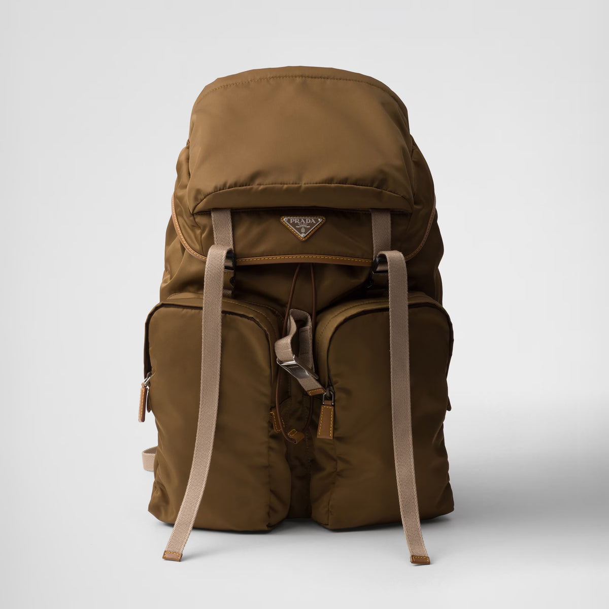 Prada Men's Solid Color Metal Triangle Label Flap Closure Backpack Recycled Nylon with Leather Shoulder Travel Bag Bags #74382