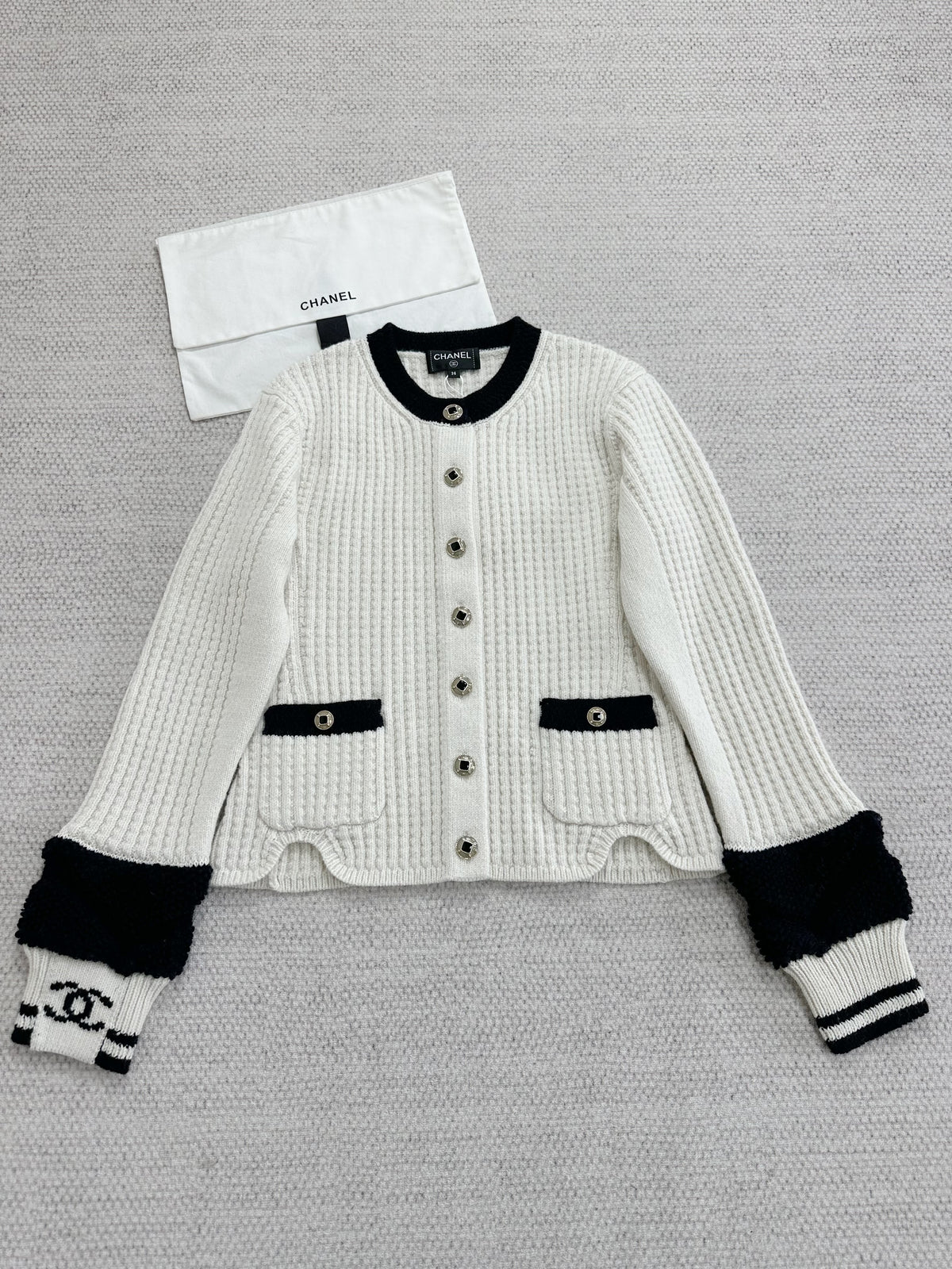 Chanel Jacket Wool Ecru Black #375845