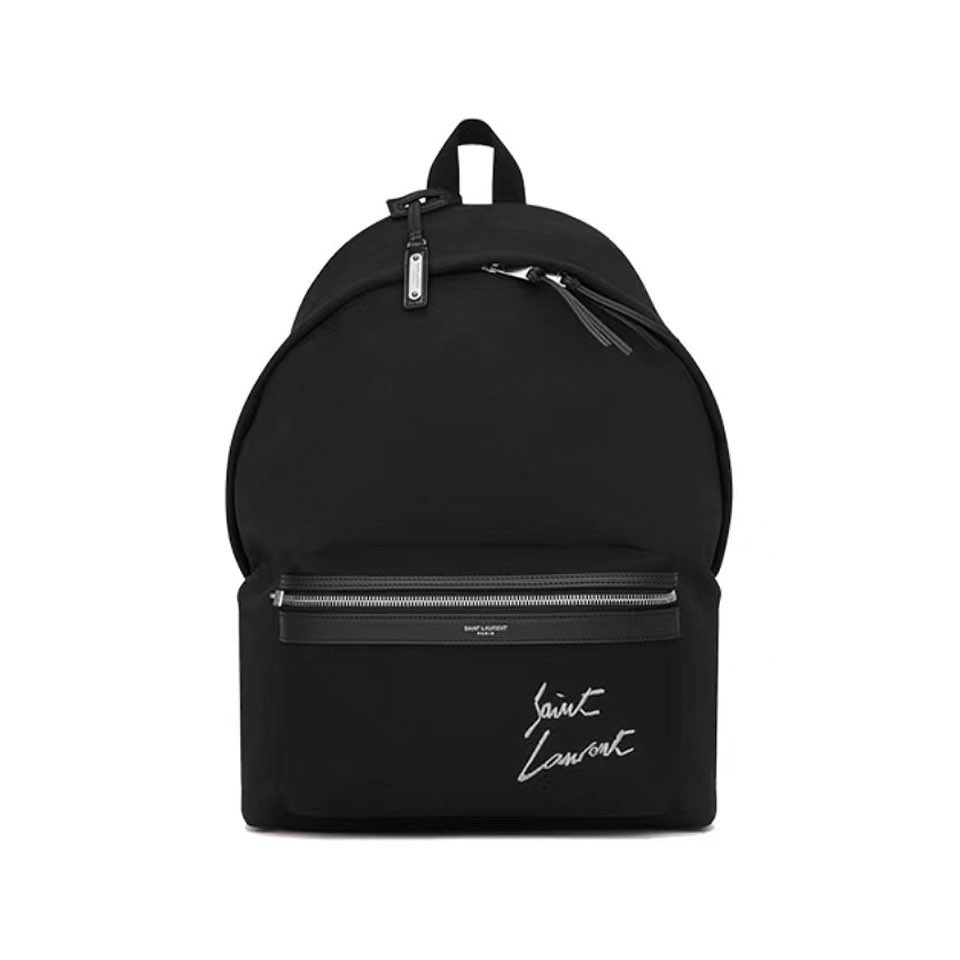 Saint Laurent Embroidered Letter Fabric Leather Panel Backpack Schoolbag Bag #56519