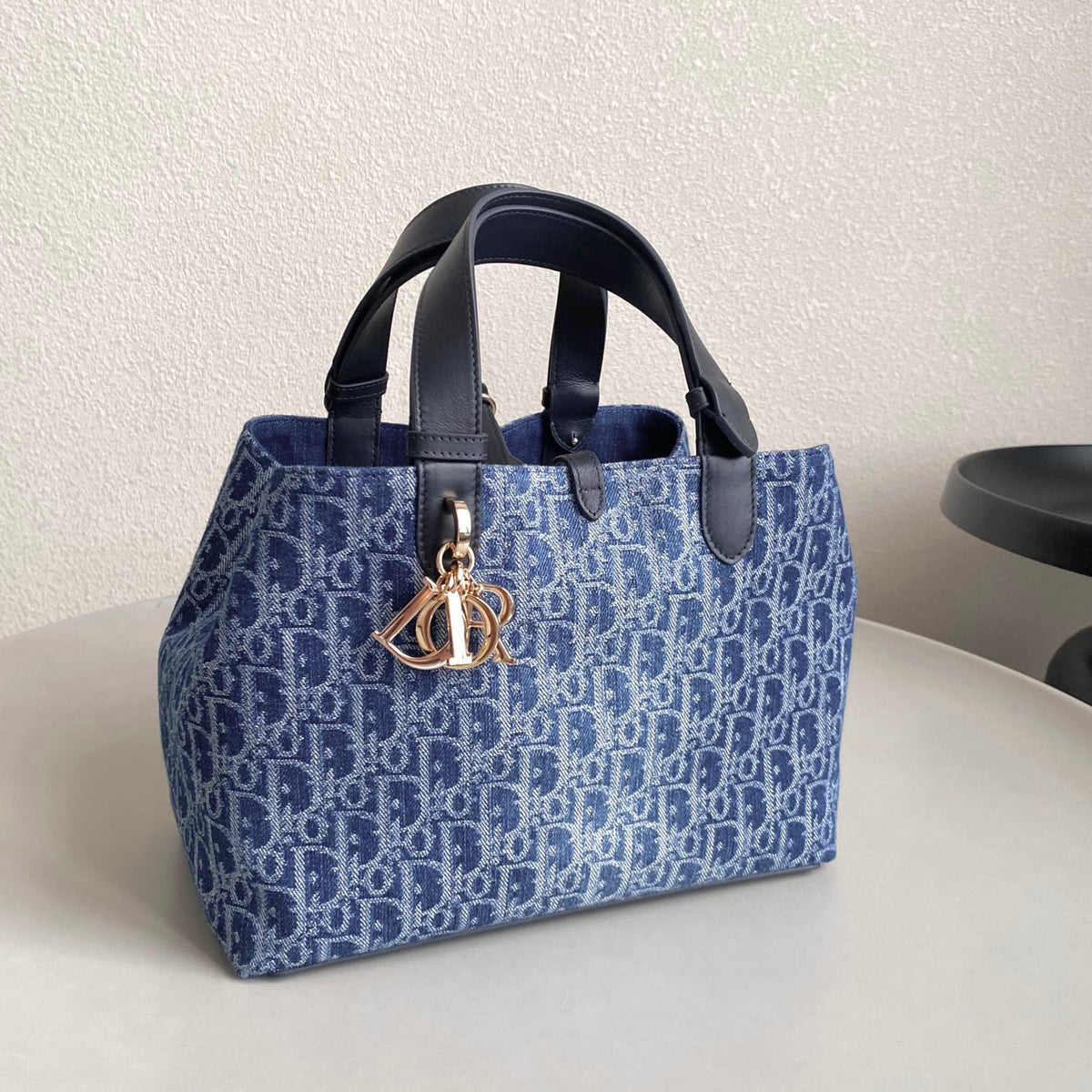 Large Dior Toujours Women's Blue Adjustable Handle Letter Pendant Oblique Jacquard Fabric Tote Bag Bags #72161