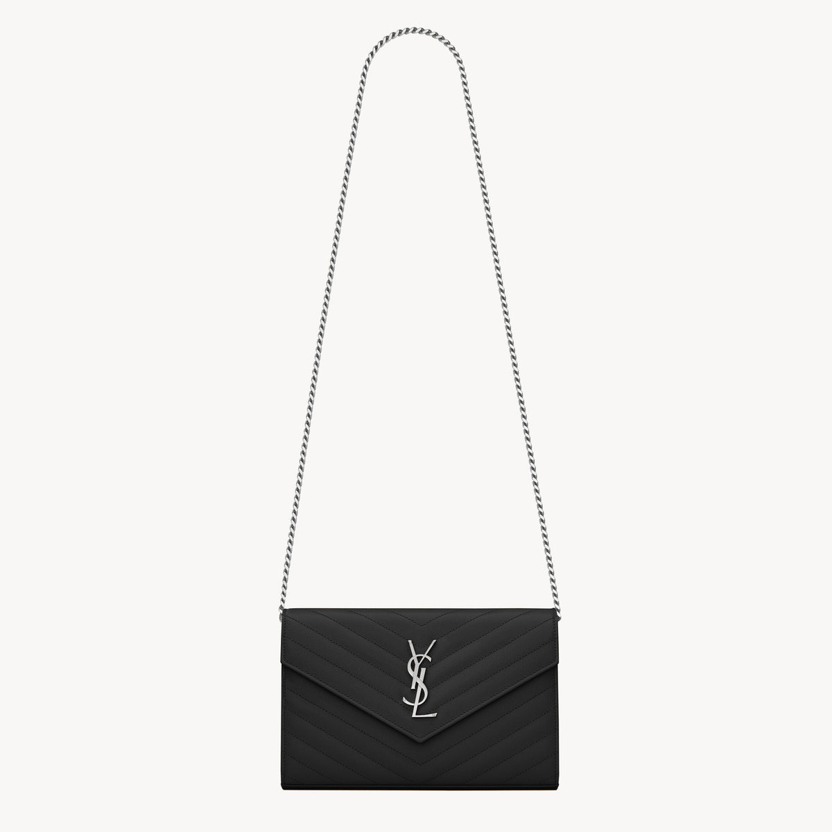 Saint Laurent Women's Classic Fashion Classic Cassandre Chain Wallet In Grain De Poudre Leather Logo Gold Chain Leather Shoulder Bag Crossbody Bag Bags 377828BOW021000 #78166