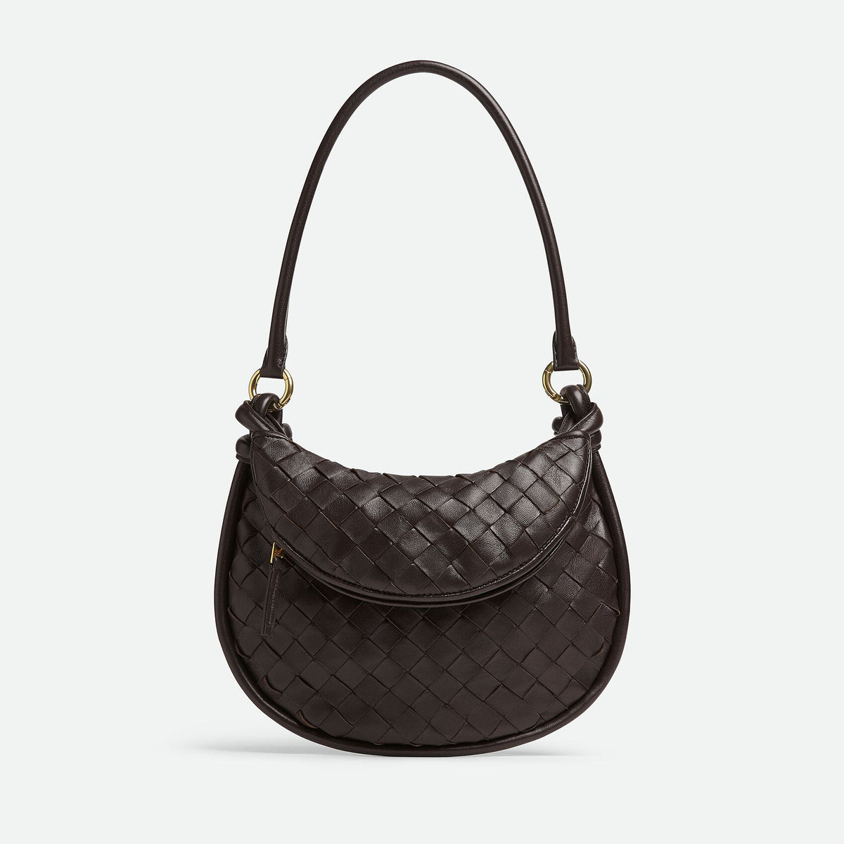 Bottega Veneta Women's Solid Color Gemelli Intrecciato Woven Detachable Half Moon Zipper Sheepskin Leather Handbag Shoulder Bag #98327