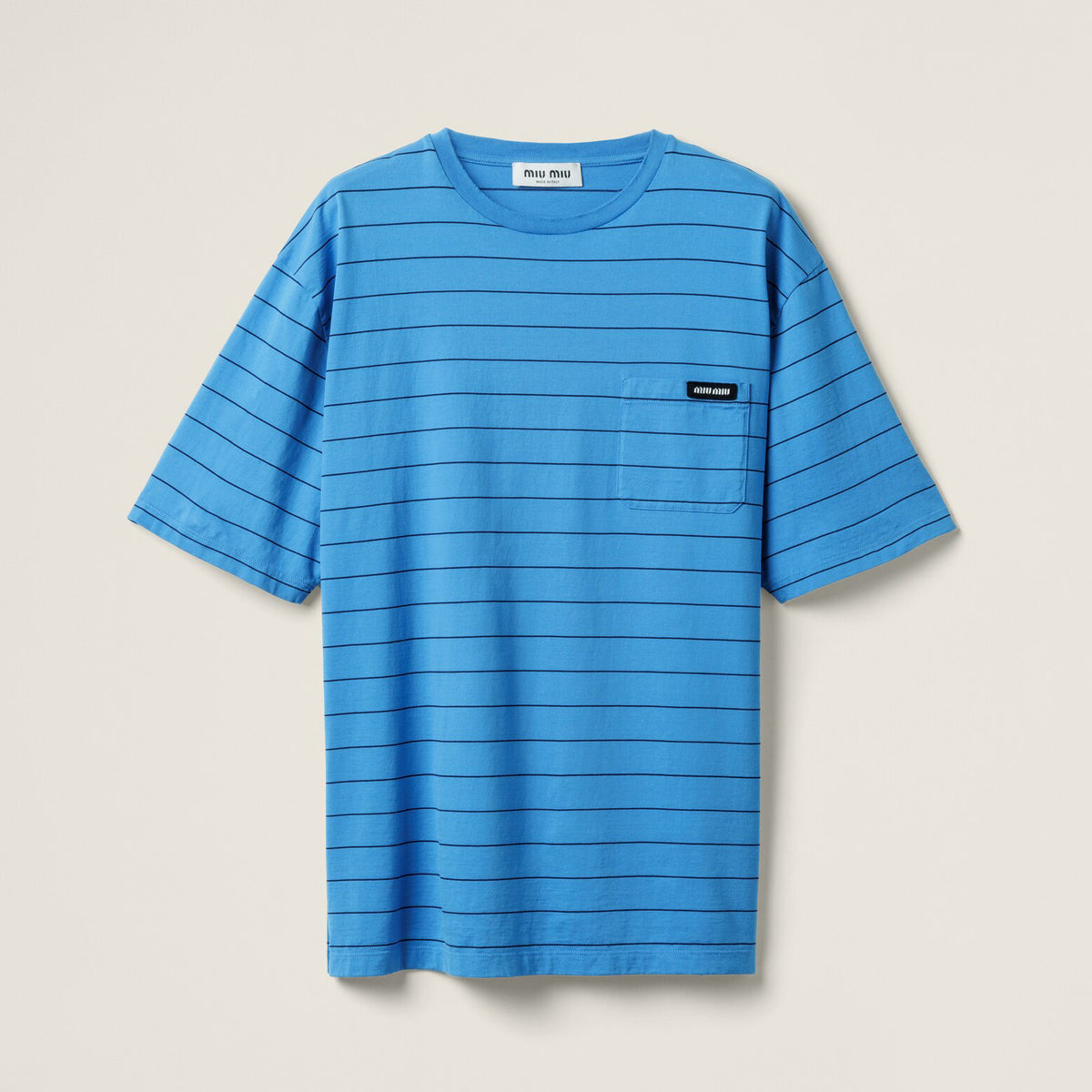 MiuMiu Women's Summer Blue Striped Letter Printed Round Neck Short Sleeve T-Shirt #75978
