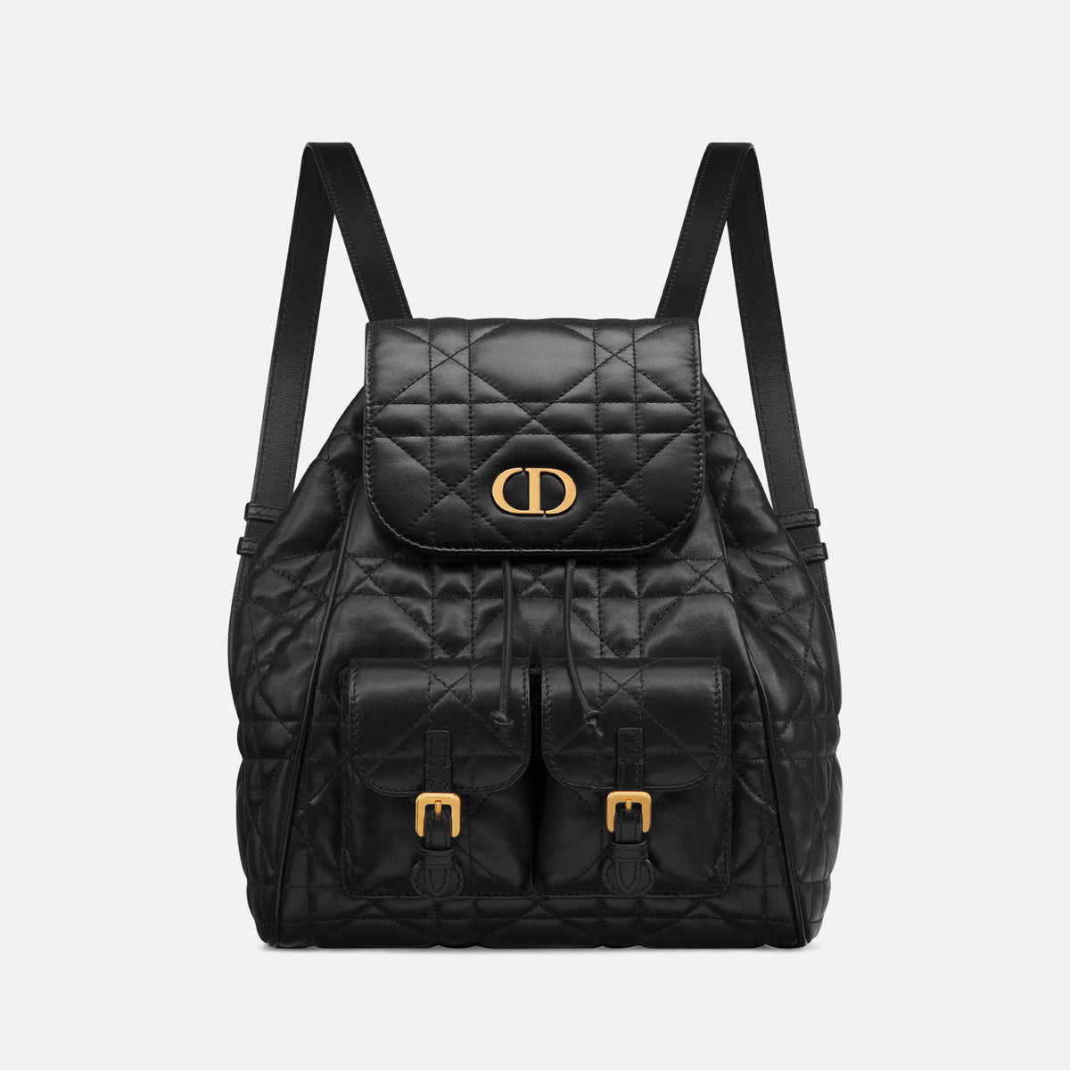 Dior CARO Women's Black Adjustable Leather Shoulder Strap Flap Drawstring Closure Shoulder Bag Bags #73618