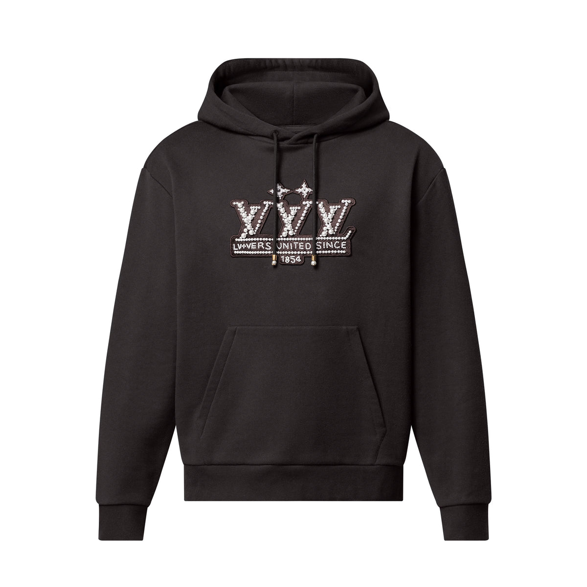 Louis Vuitton Men's Spring/Autumn Solid Color Beaded Embroidery Pattern Printed Drawstring Hooded Long Sleeve Sweatshirt #77951