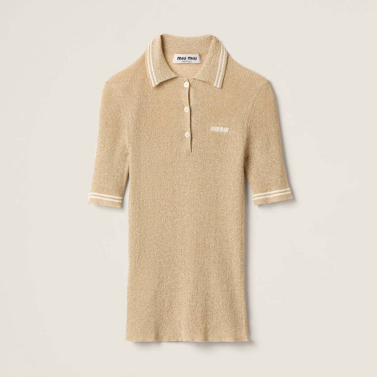 MiuMiu Women's Spring/Summer Applique Logo Oversized Stretch Short Sleeve Polo Shirt T-Shirt #74947