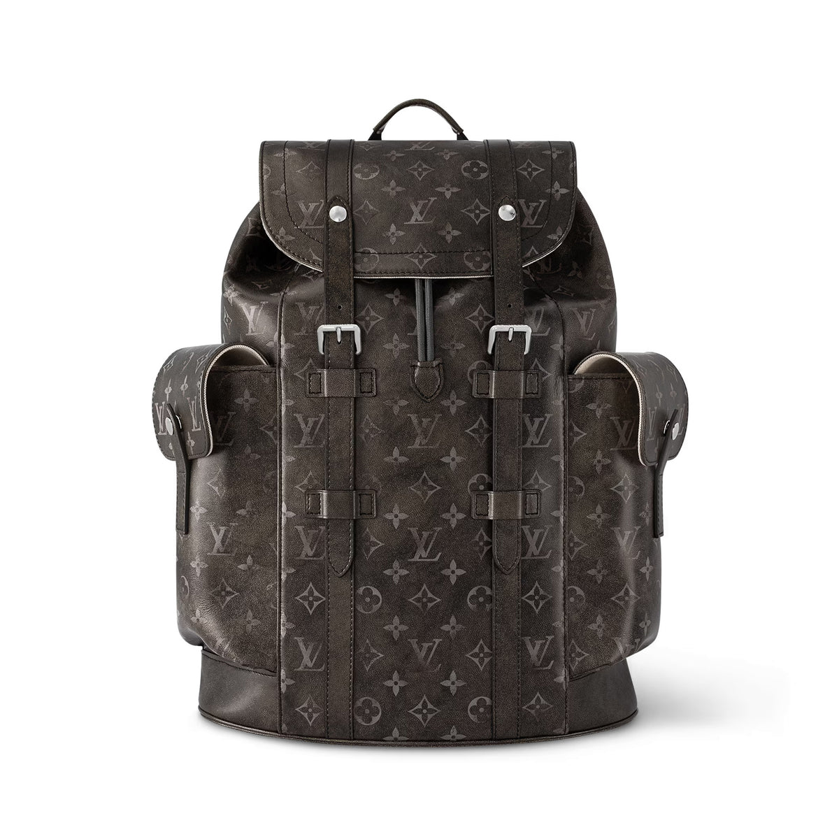 Louis Vuitton CHRISTOPHER Men's Black Dark Logo Printed Drawstring Flap Closure Cowhide Leather Backpack Shoulder Bag #72962