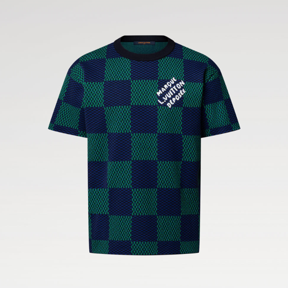 Louis Vuitton ?Men's Summer Check Letter Jacquard Damier Cotton Crewneck Round Neck Solid Color Short Sleeve T-Shirt #71878