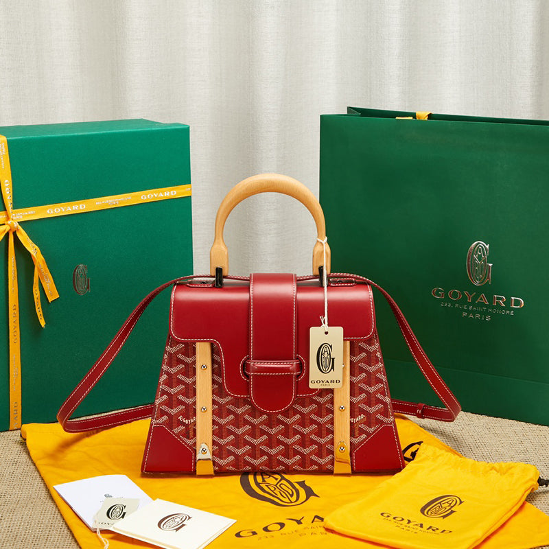 Goyard PM Saigon Exquisite Leather Printed Wooden Carrying Handle Crossbody Bag Bags #99278