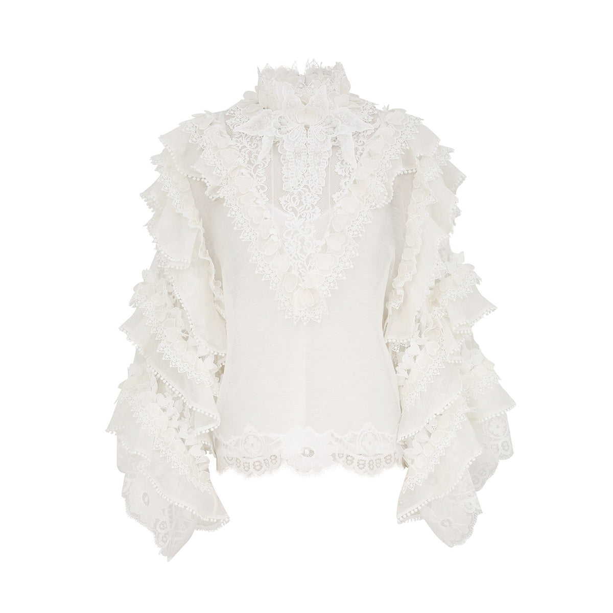 Zimmermann Women's Summer Heart Trim Standing Collar Long Sleeve Shirt Set #76675