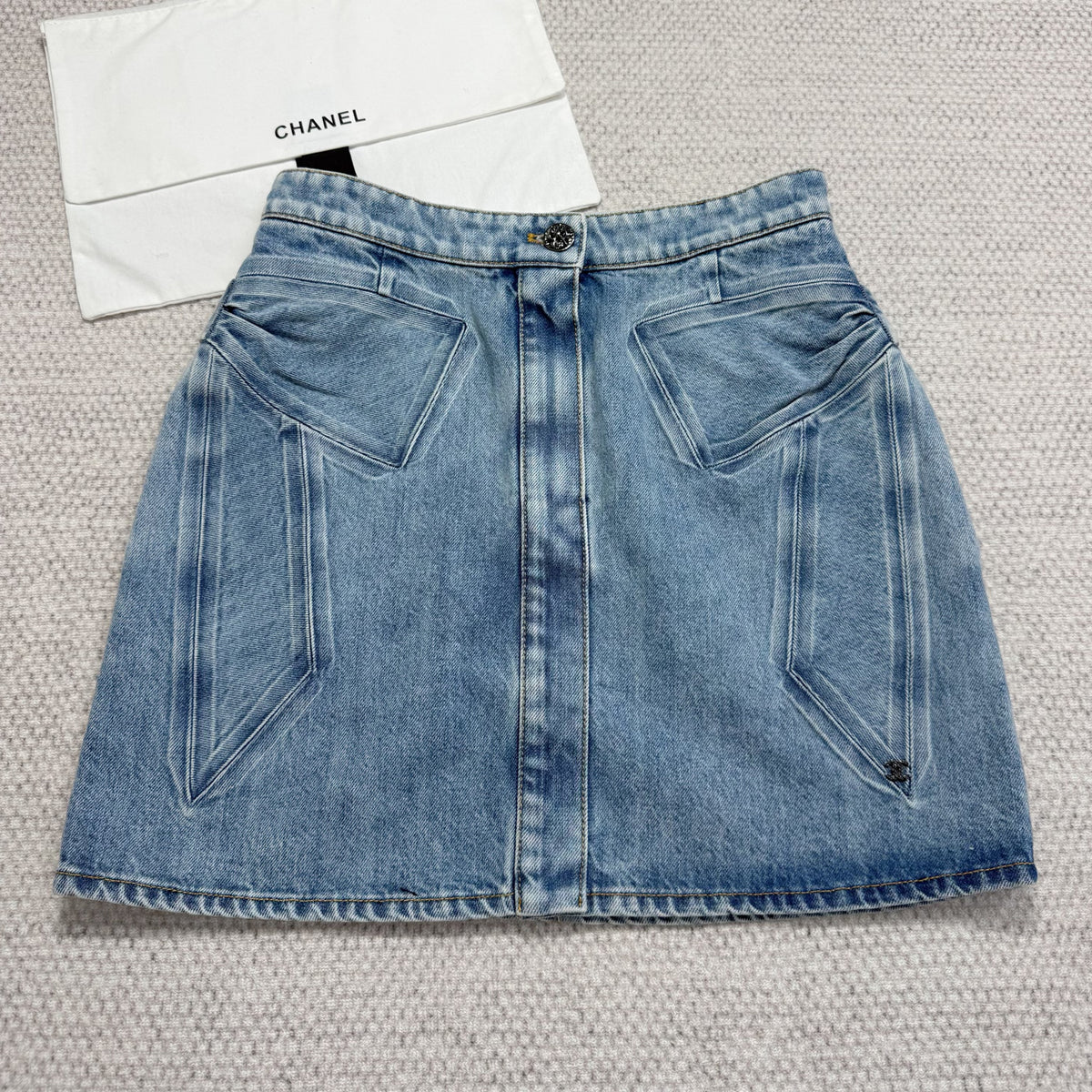 Chanel Women's Summer Cotton Bow-Tie Solid-Color Mid-Rise Denim Skirt Ngvp #2589