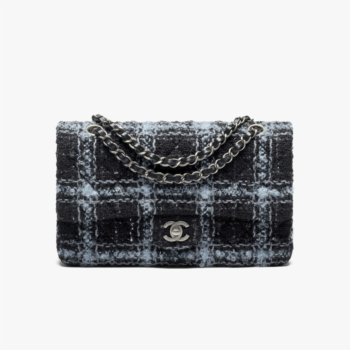 Chanel Women's Colorblocked Plush Metal Chain Shoulder Strap Wool Tweed Shoulder Crossbody Bag Bags #73959