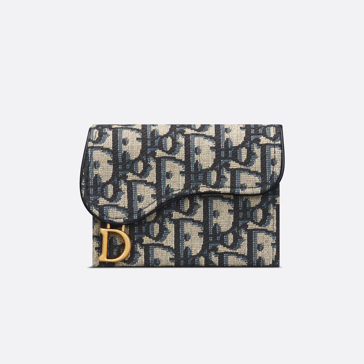 Dior Women's Canvas Full Logo Printed Blue Five Compartment Card Case Coin Purse Bag #97496