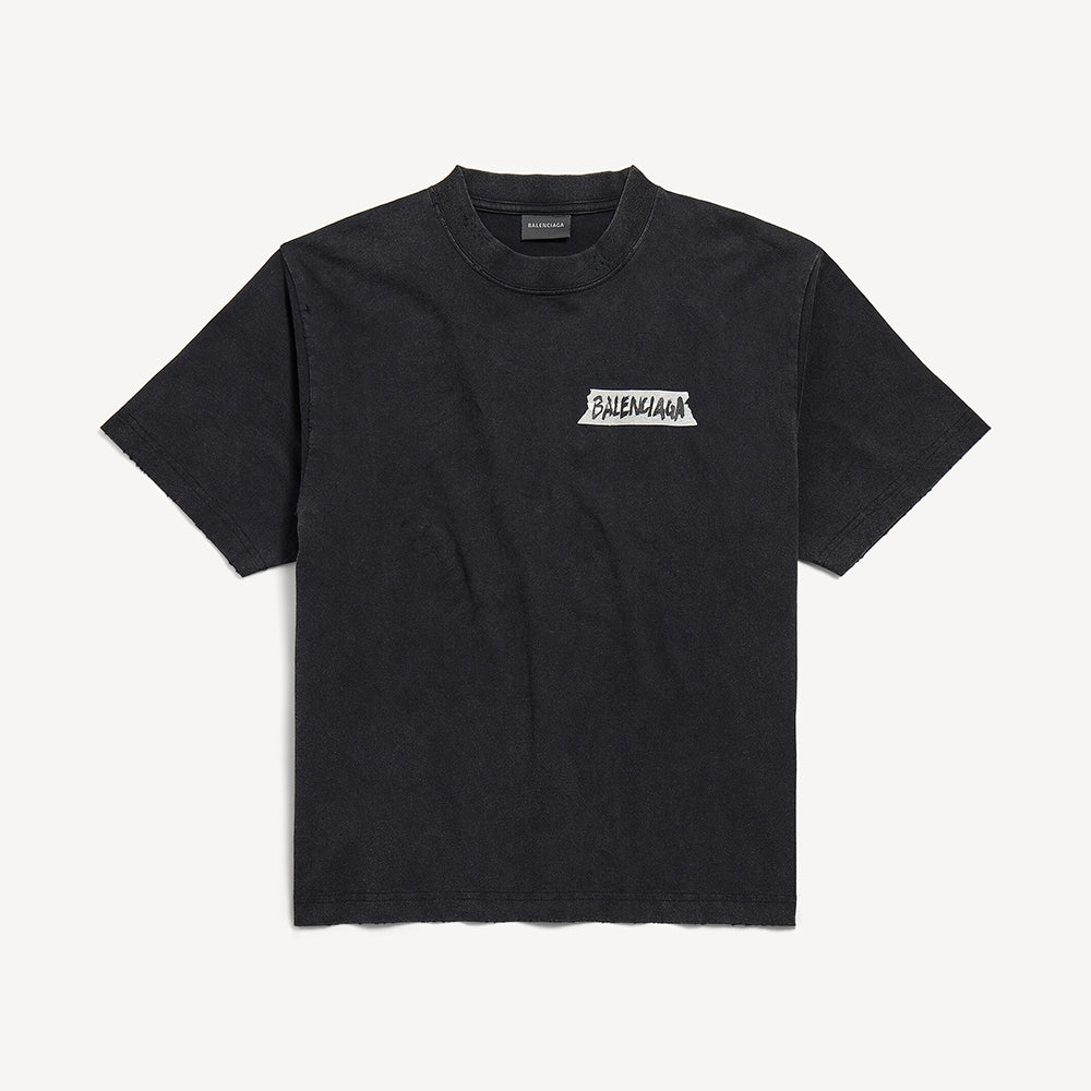 Balenciaga Top-quality Version Women's Masking Tape T-shirt Medium Fit in Faded Black #336738