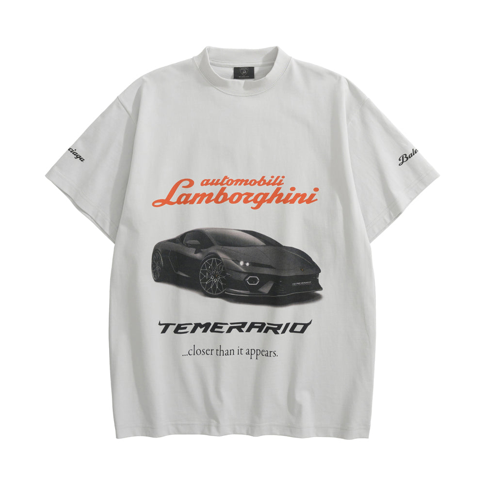 Balenciaga x Lamborghini Men's and Women's Summer Car Print Round Neck Regular Fit Cotton Short Sleeve T-Shirt #74769