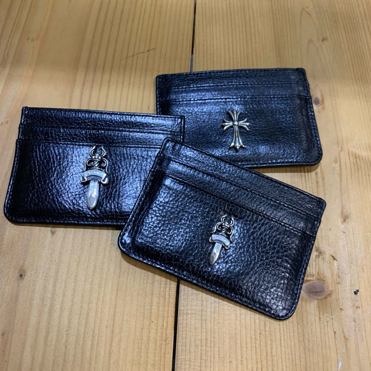 Chrome Hearts Men's and Women's Black Leather Cross Accessories Coin Purse Card Case Bag #97721