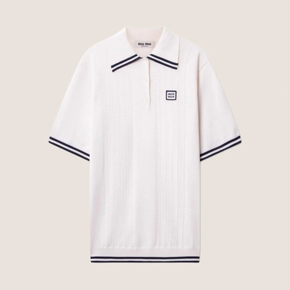 MiuMiu Fw25 Contrast Color Hollow Pullover Polo Shirt #334131