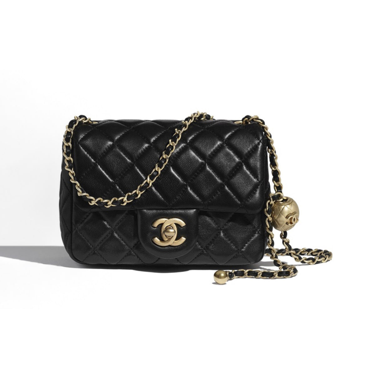Chanel Women's Adjustable Shoulder Strap Diamond Pattern Gold Buckle Chain Gold Ball Solid Color Leather Crossbody Shoulder Bag Bags #76352