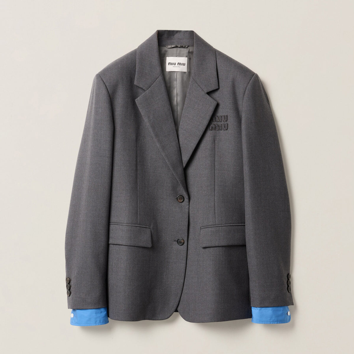 MiuMiu Women's Spring and Autumn Embroidered Letter Logo Single Breasted Waldorf Tweed Single Breasted Long Sleeve Jacket #74829