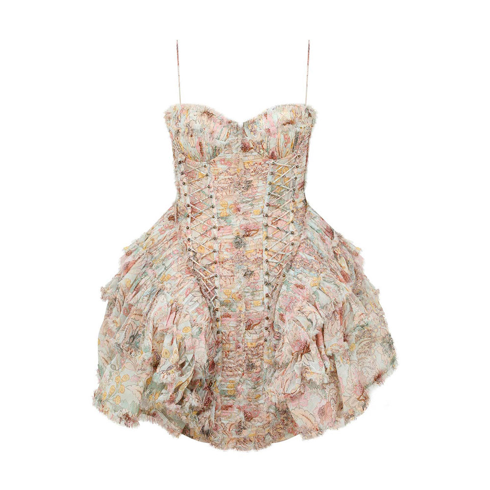 Zimmermann Rebellion Frayed Mini Dress Mint Floral #336019