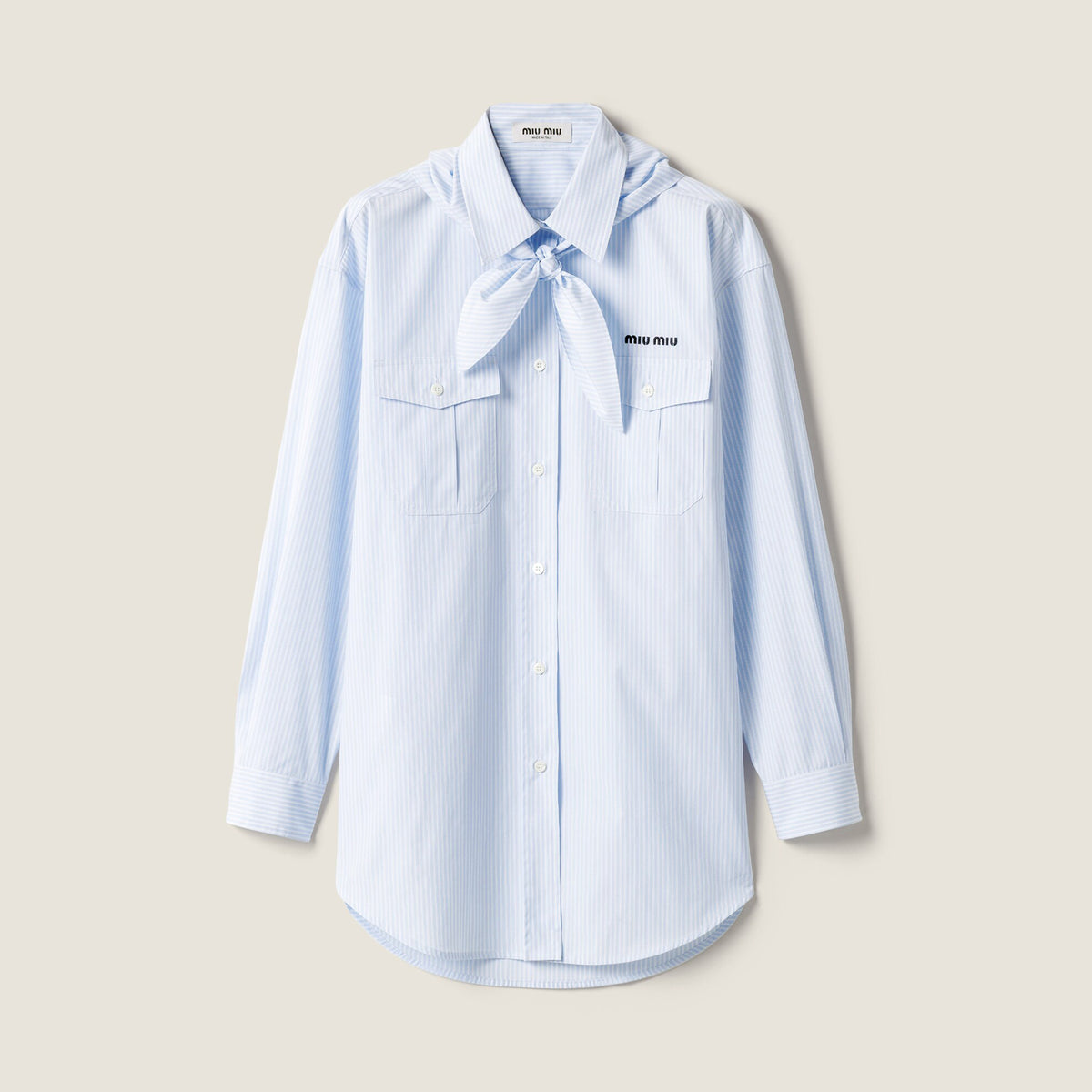 MiuMiu Women's Spring/summer Fashion Casual Scarf Striped Logo Embroidered Cotton Long Wide Cut Shirt #78398