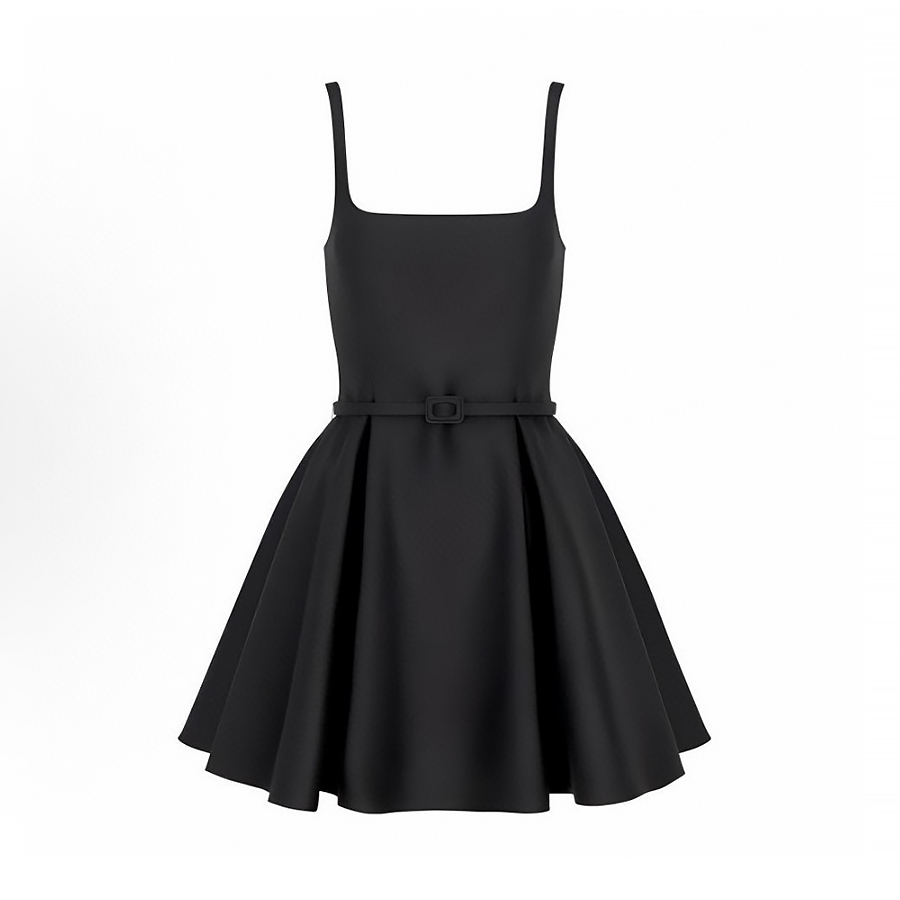 Dior Women's Spring/Autumn Square Neck Silk And Wool Short Zipper Solid Color Belt Sleeveless Halter Dresses Ngvp #2158