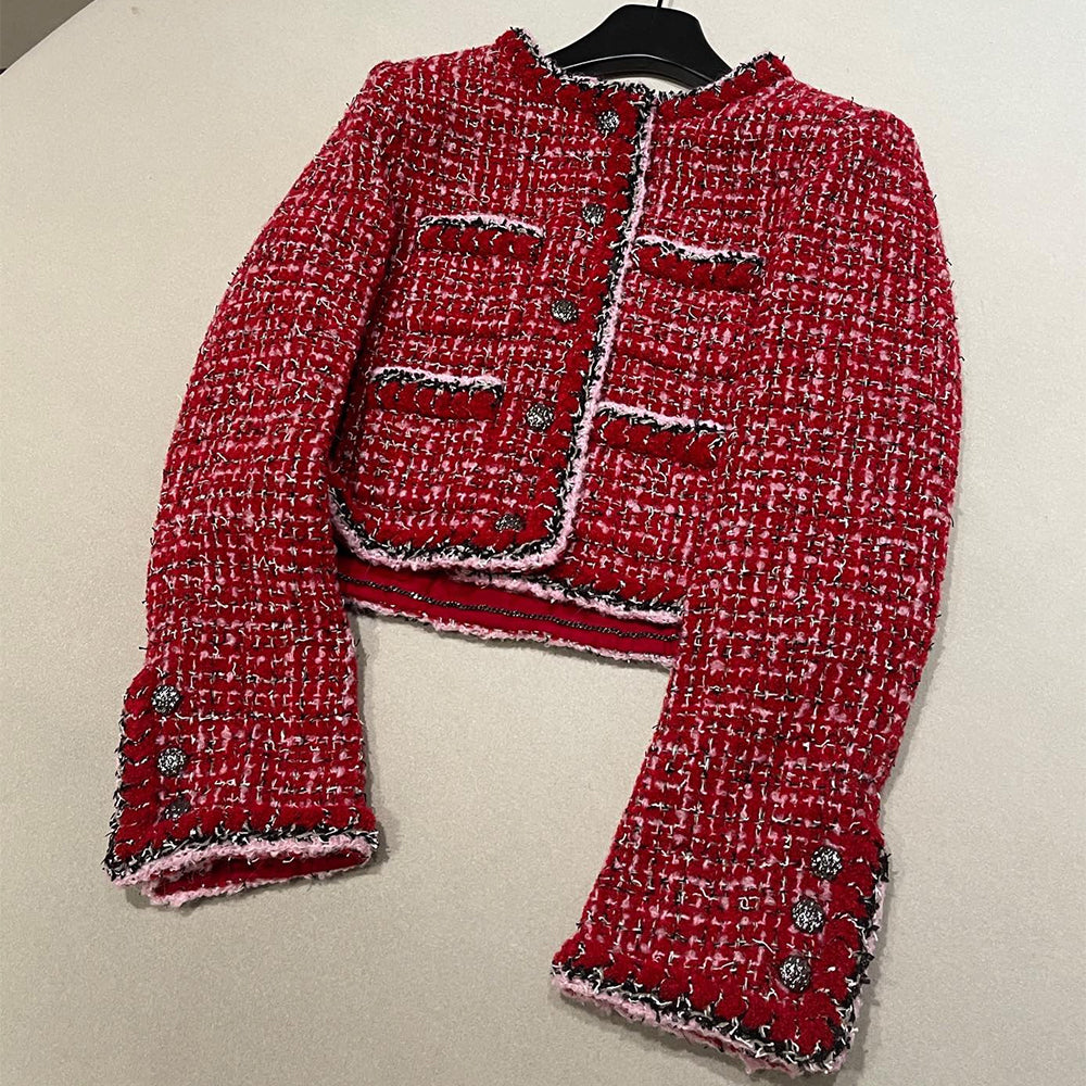 Chanel Women's Jacket Tweed red Long Skirt Tweed #333453