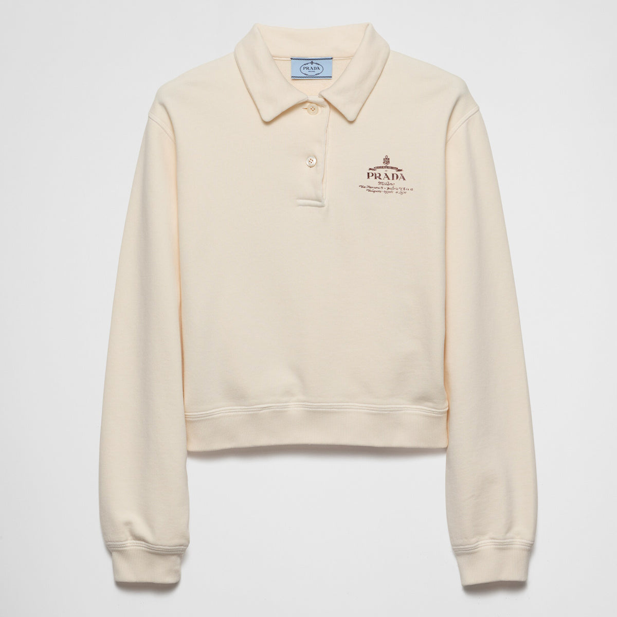 Prada Cotton Fleece Polo Shirt Women's Fall And Winter White Lapel Long Sleeve Sweatshirt Pullover Logo T-shirt #81542