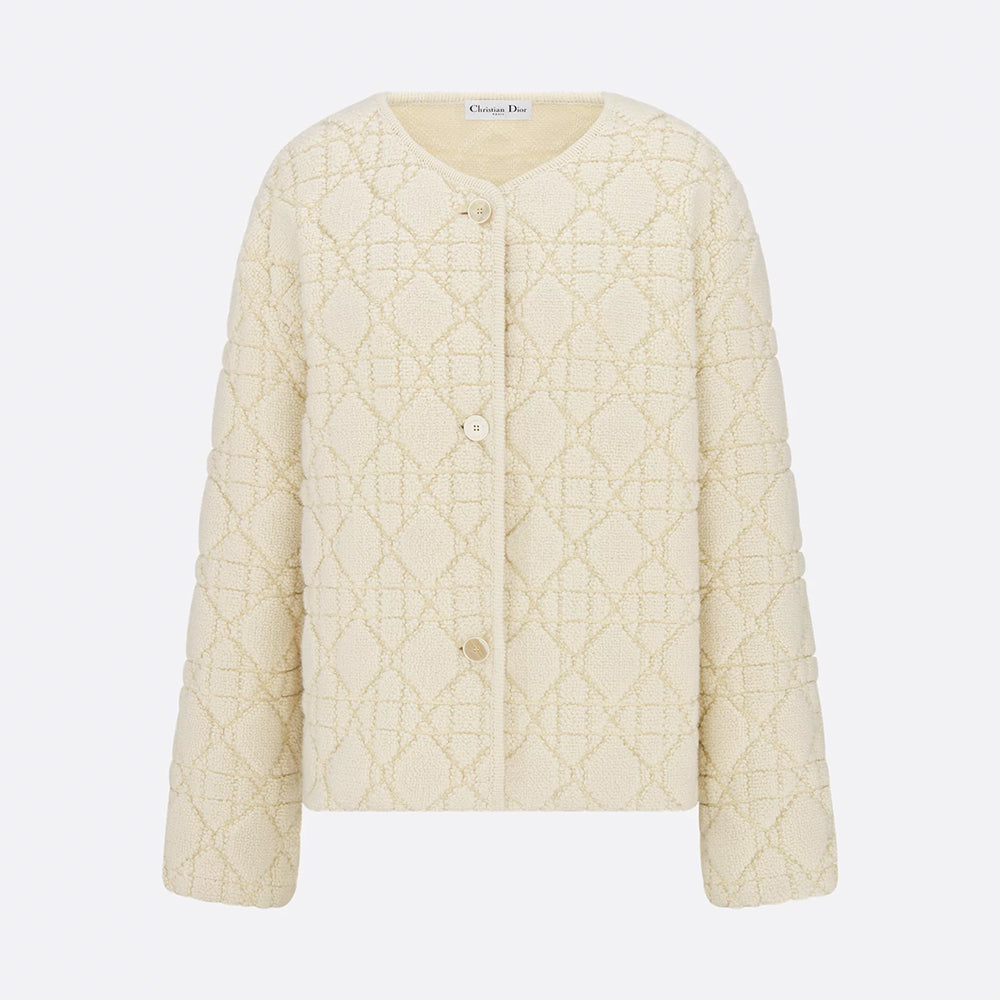 DIOR DiorAlps Cannage Jacket White Wool-Cashmere Blend Knit #336560