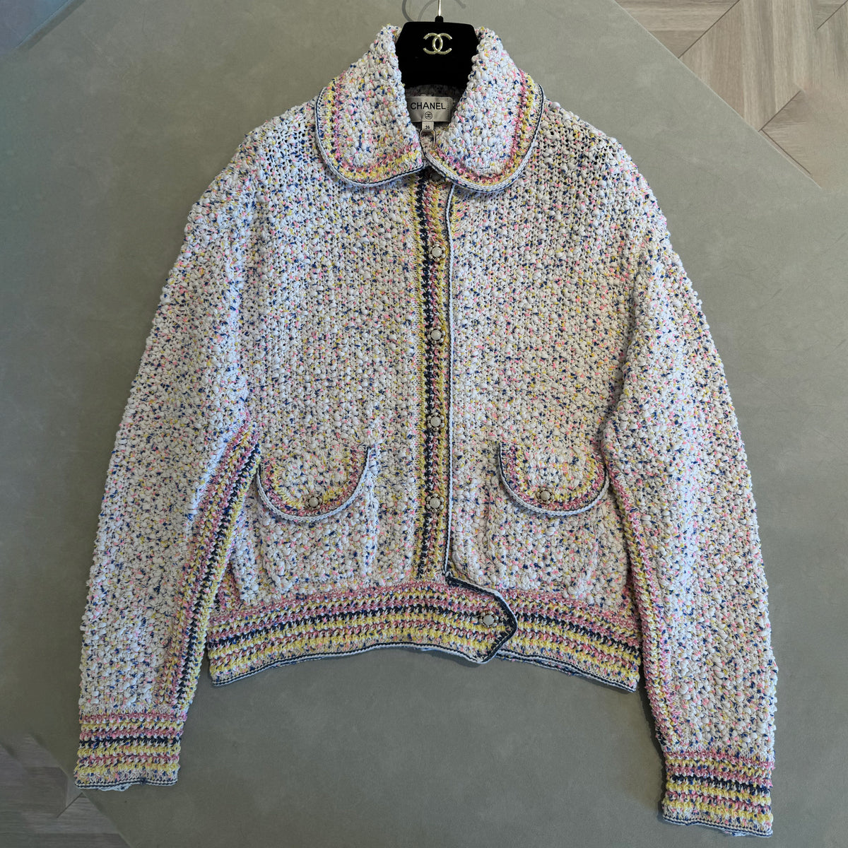 Chanel Women's Waist-Defining Single-Breasted Colorful Knit Cotton Long-Sleeve Cardigan Jacket Ngvp #2374
