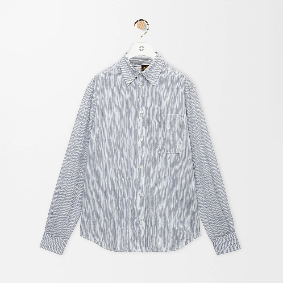 Loewe Men's Spring/Autumn Striped Wavy Texture Embroidered Solid Color Cotton Blend Solid Color Long Sleeve Shirt #81463