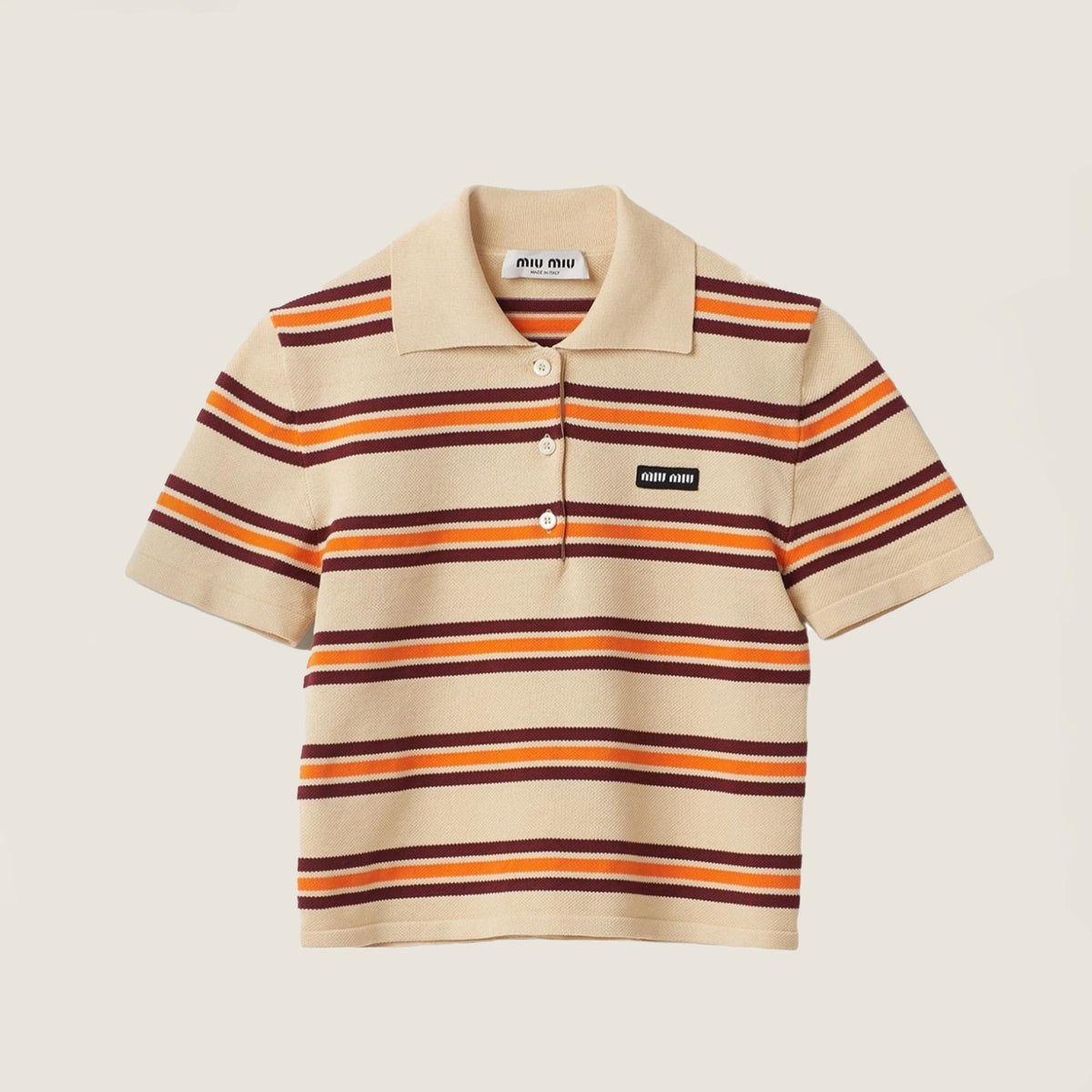 MiuMiu Women's Spring And Summer Striped Polo Shirt Knitted Fashion Trend Retro Short-sleeved Logo Short T-shirt Tops #81639