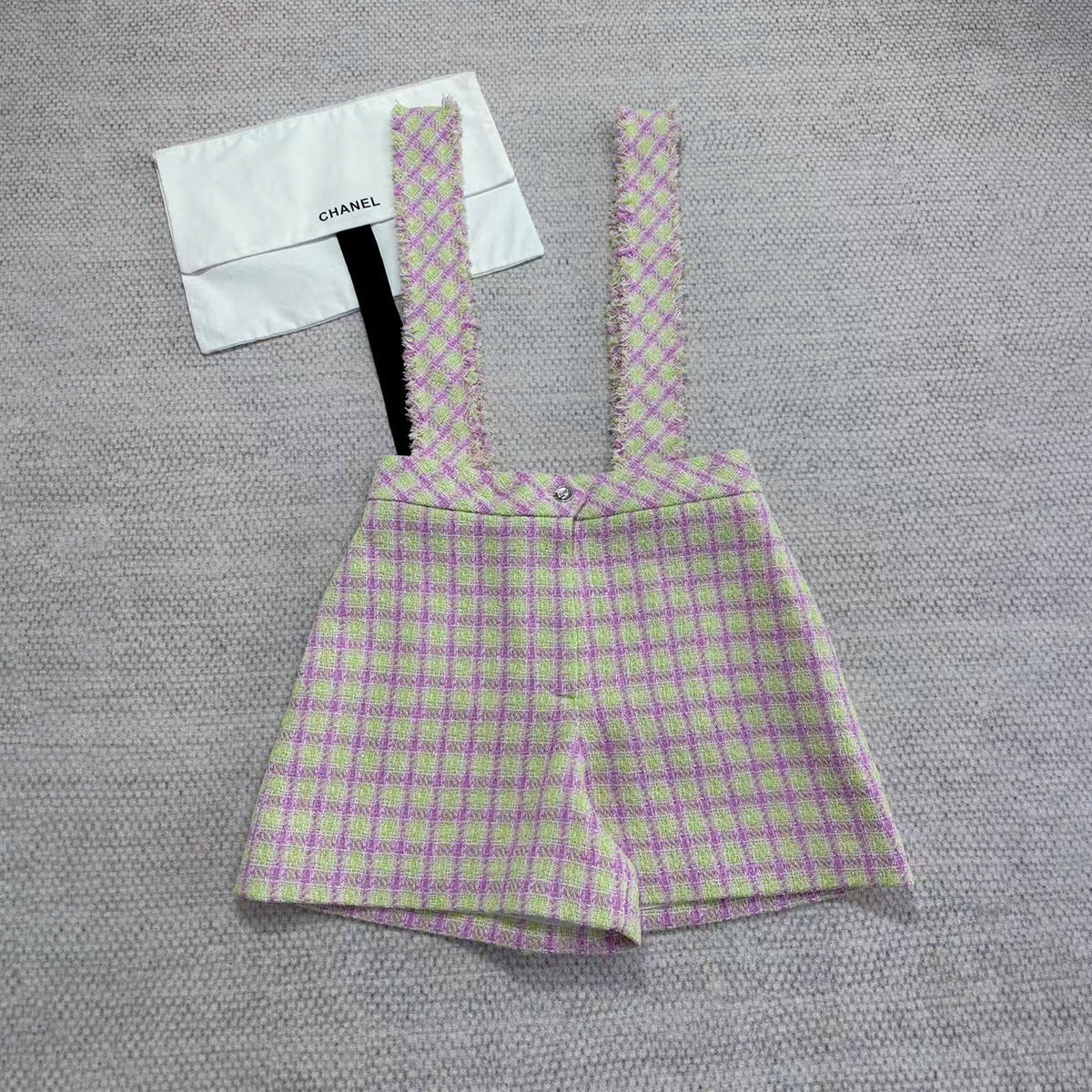 Chanel Women's Summer High-Street Striped Color-Blocked Casual Suspender Pants Cotton Tweed Shorts Ngvp #2359