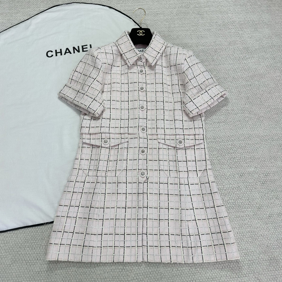 Chanel Women's Women's Spring And Summer Pink Plaid Woven Dress Fashionable Elegant Temperament Casual Single-breasted Shirt Dress Dresses Ngvp #1963